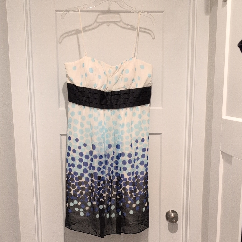 Max & Cleo Elegant Cream And Blue Pocadot Dress